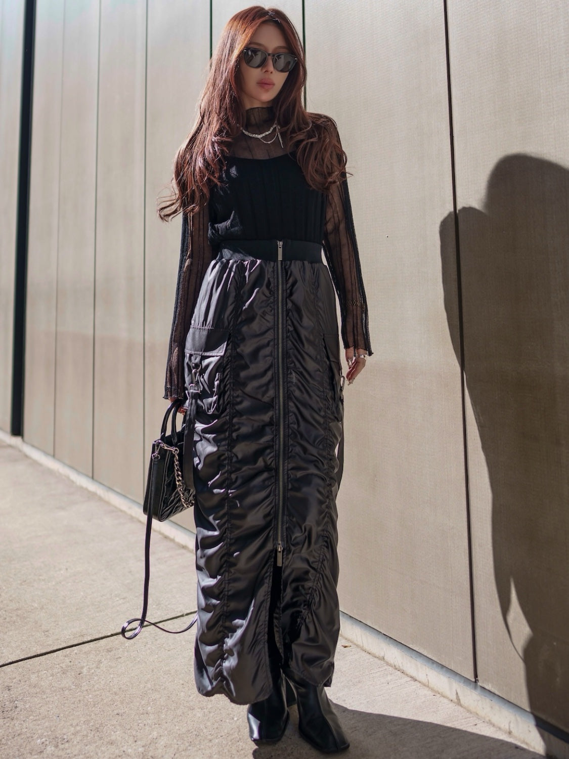 Tafta ruched cargo skirt