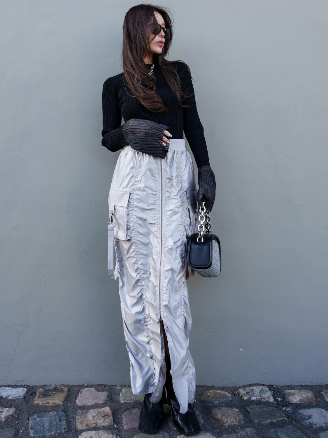 Stone Chain Asymmetric Bag