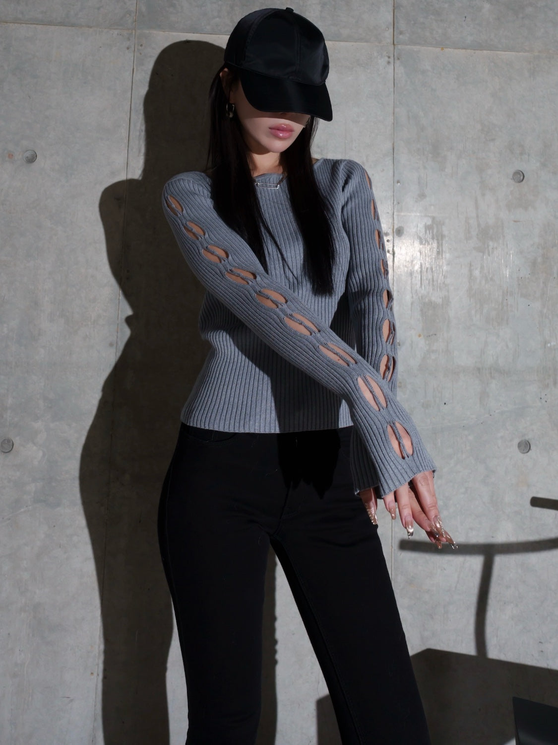 デザインカット スリーブ ボートネック KNIT