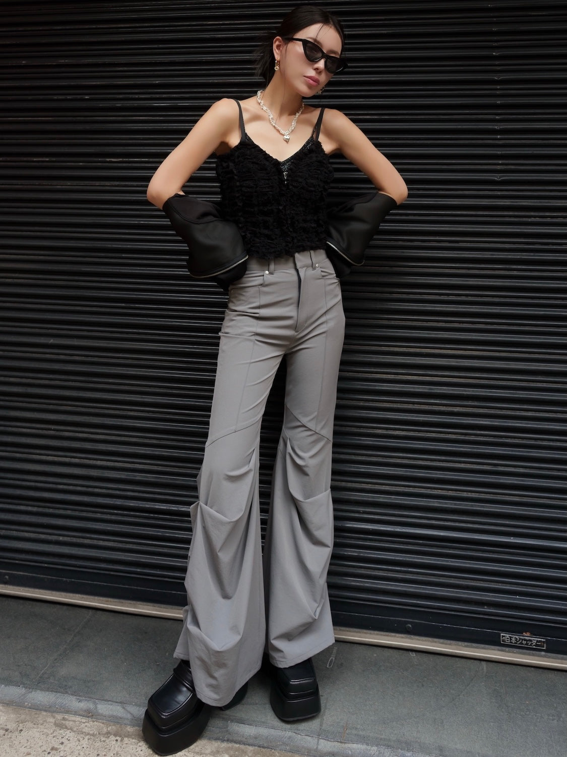 Stretch ドレープフレア パンツ