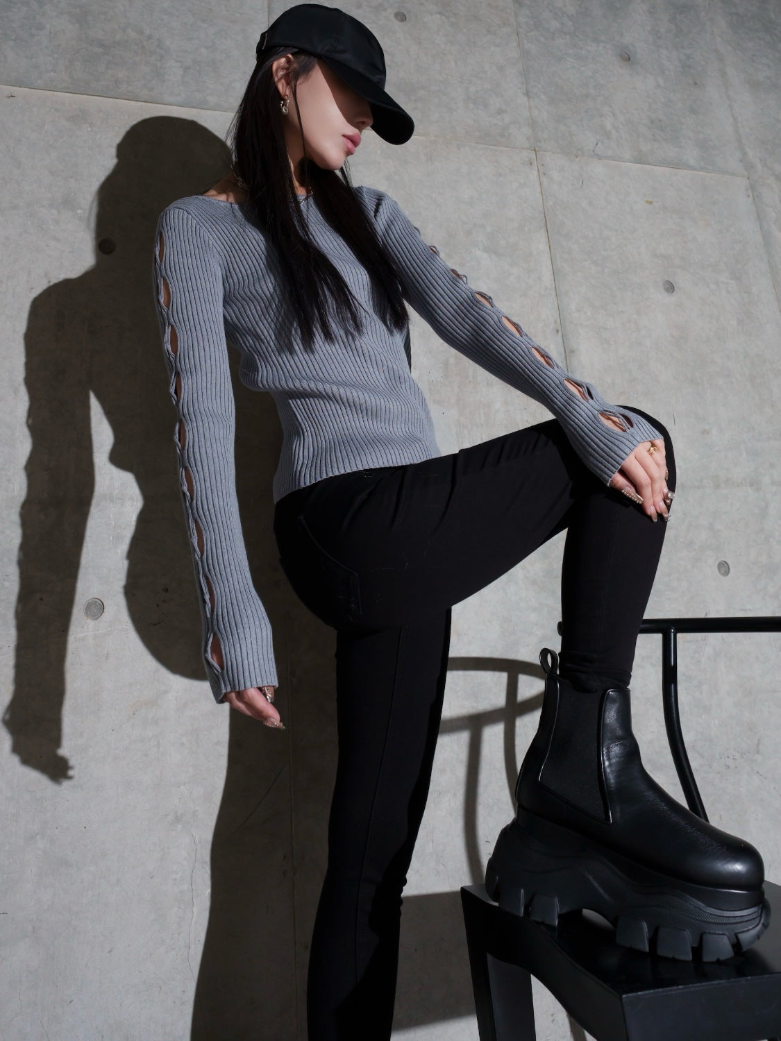 デザインカット スリーブ ボートネック KNIT