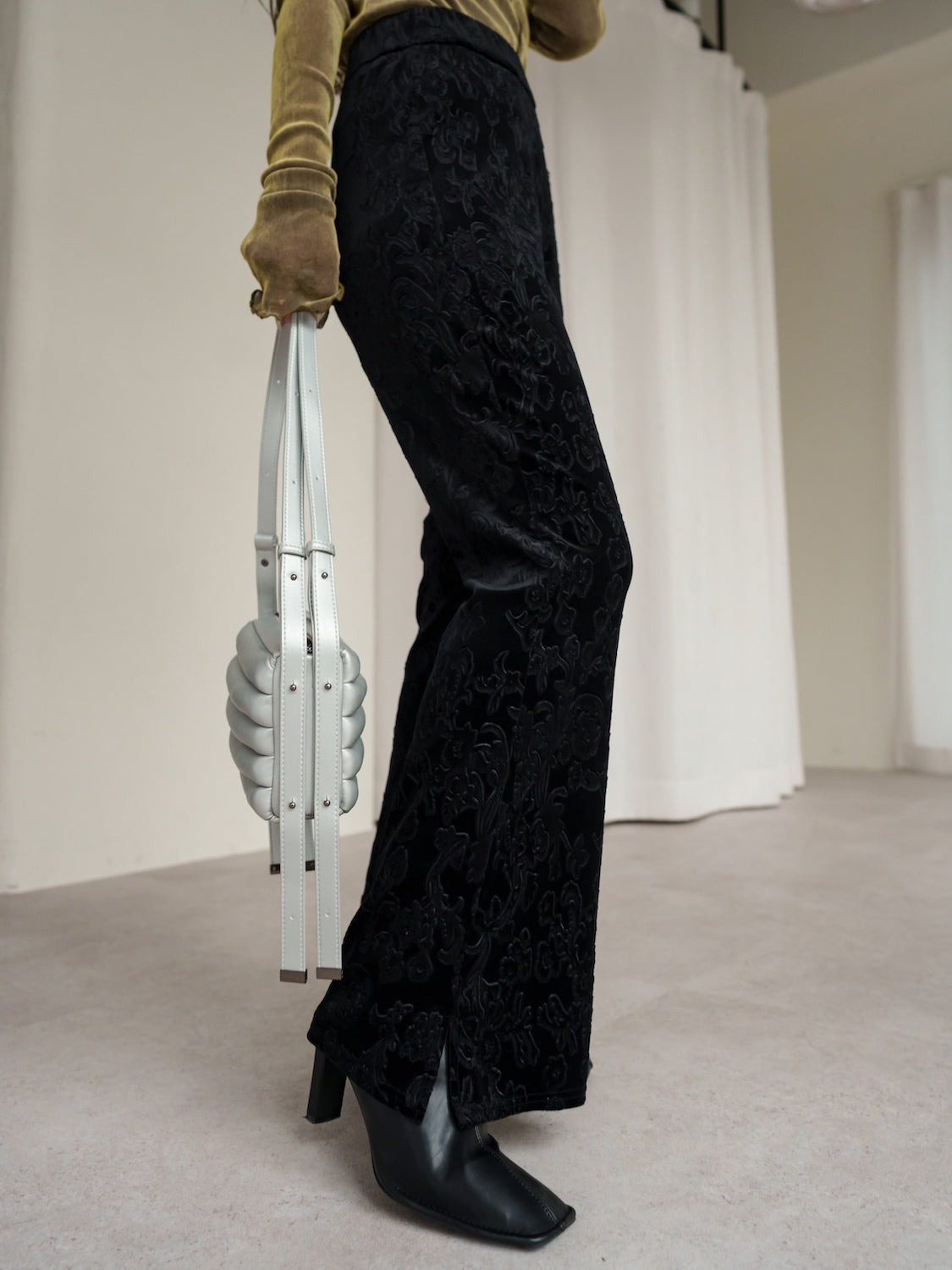 Botanical velour flare pants