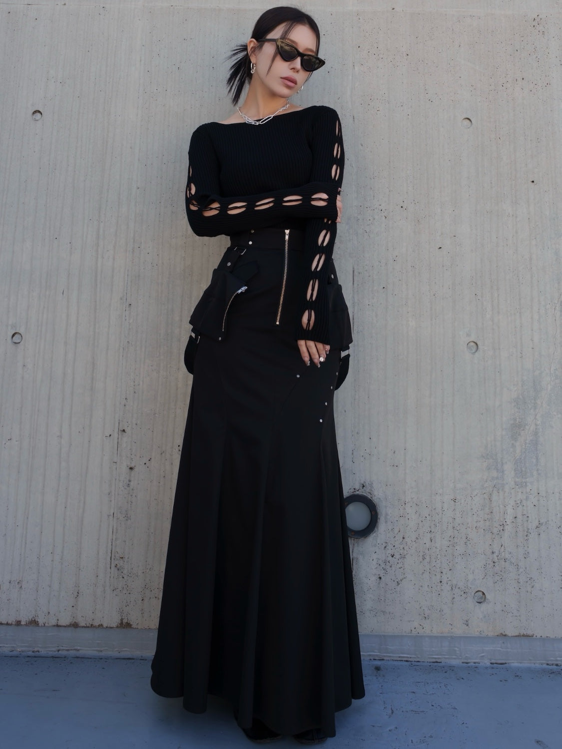 デザインカット スリーブ ボートネック KNIT