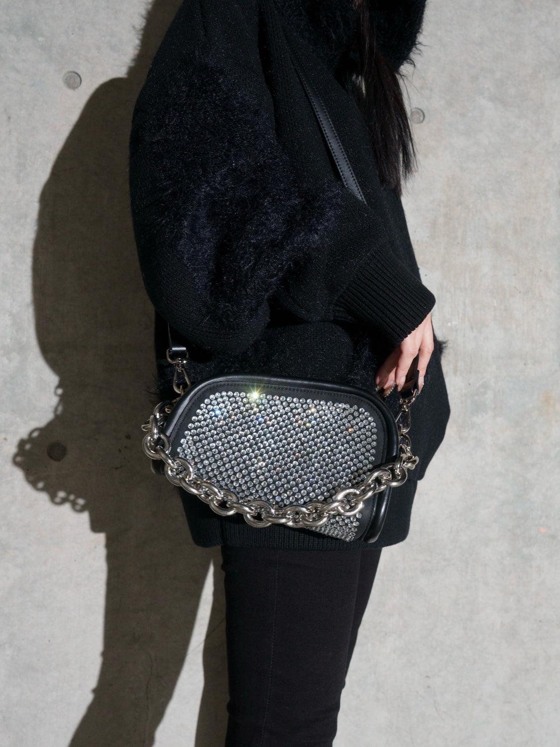 MINI ストーン Chain アシンメトリー バッグ