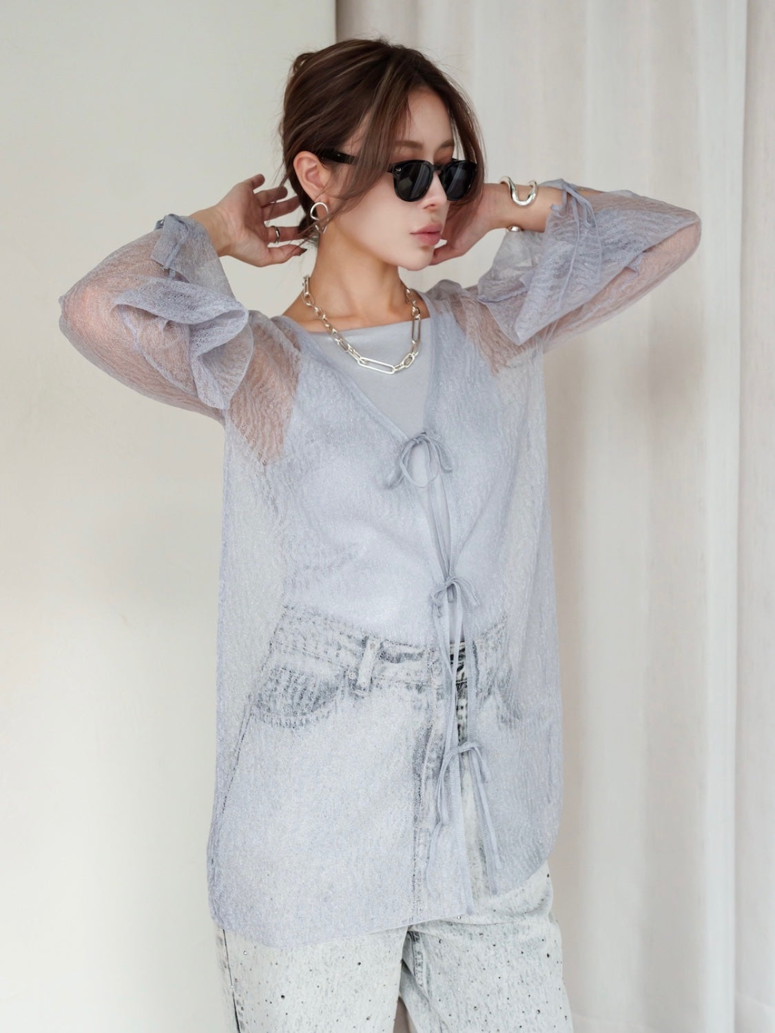 Point Ribbon Sheer Knit Gown