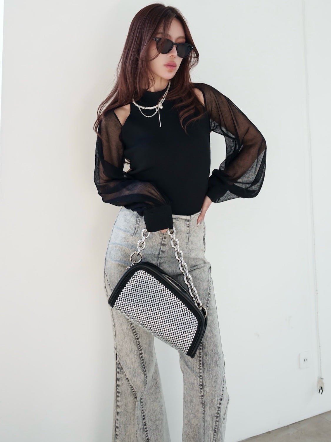 Stone Chain Asymmetric Bag
