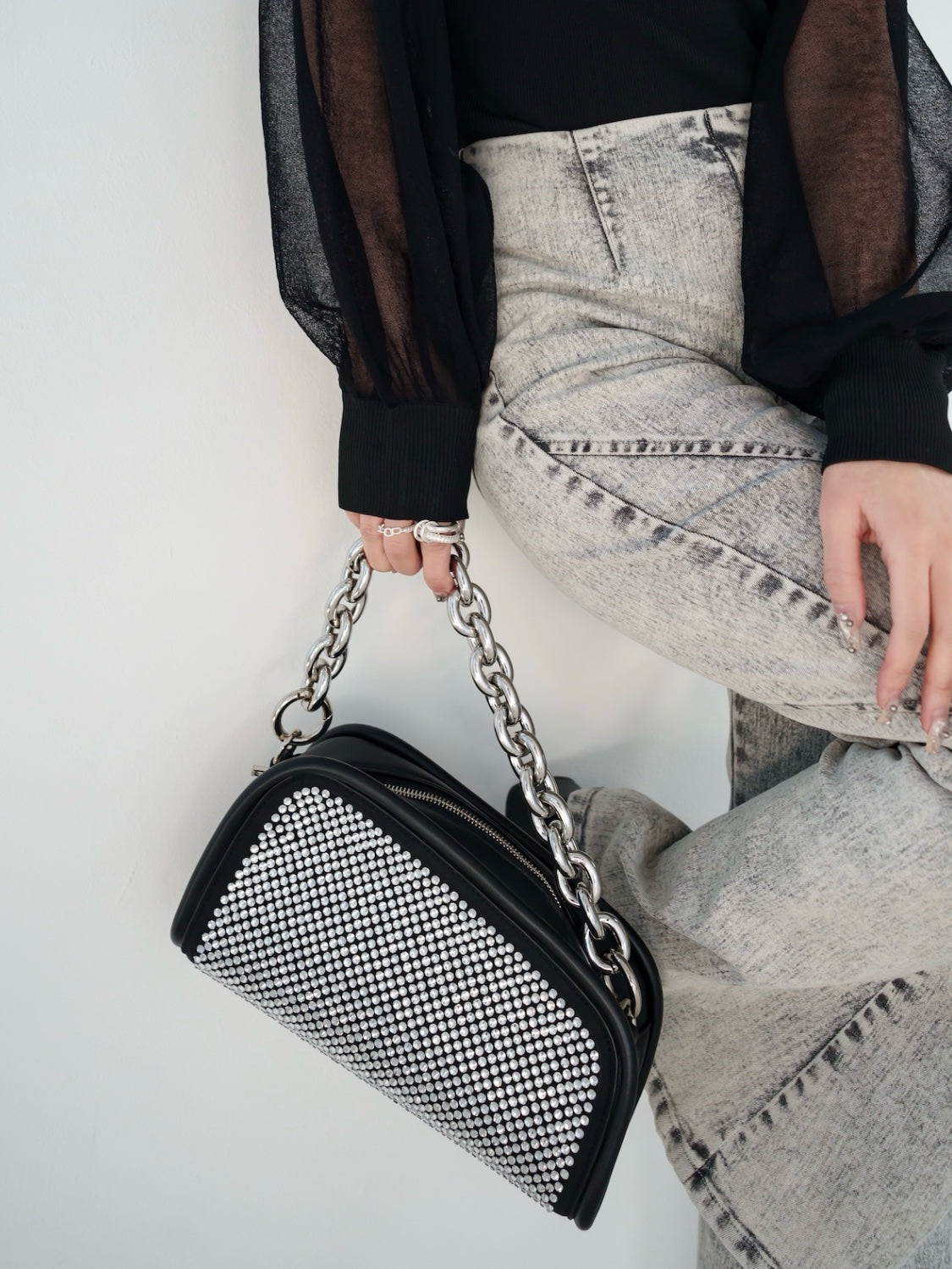 Stone Chain Asymmetric Bag