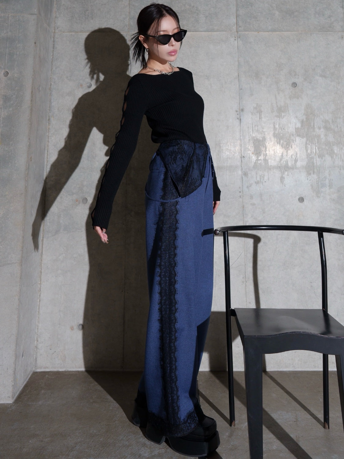 デザインカット スリーブ ボートネック KNIT