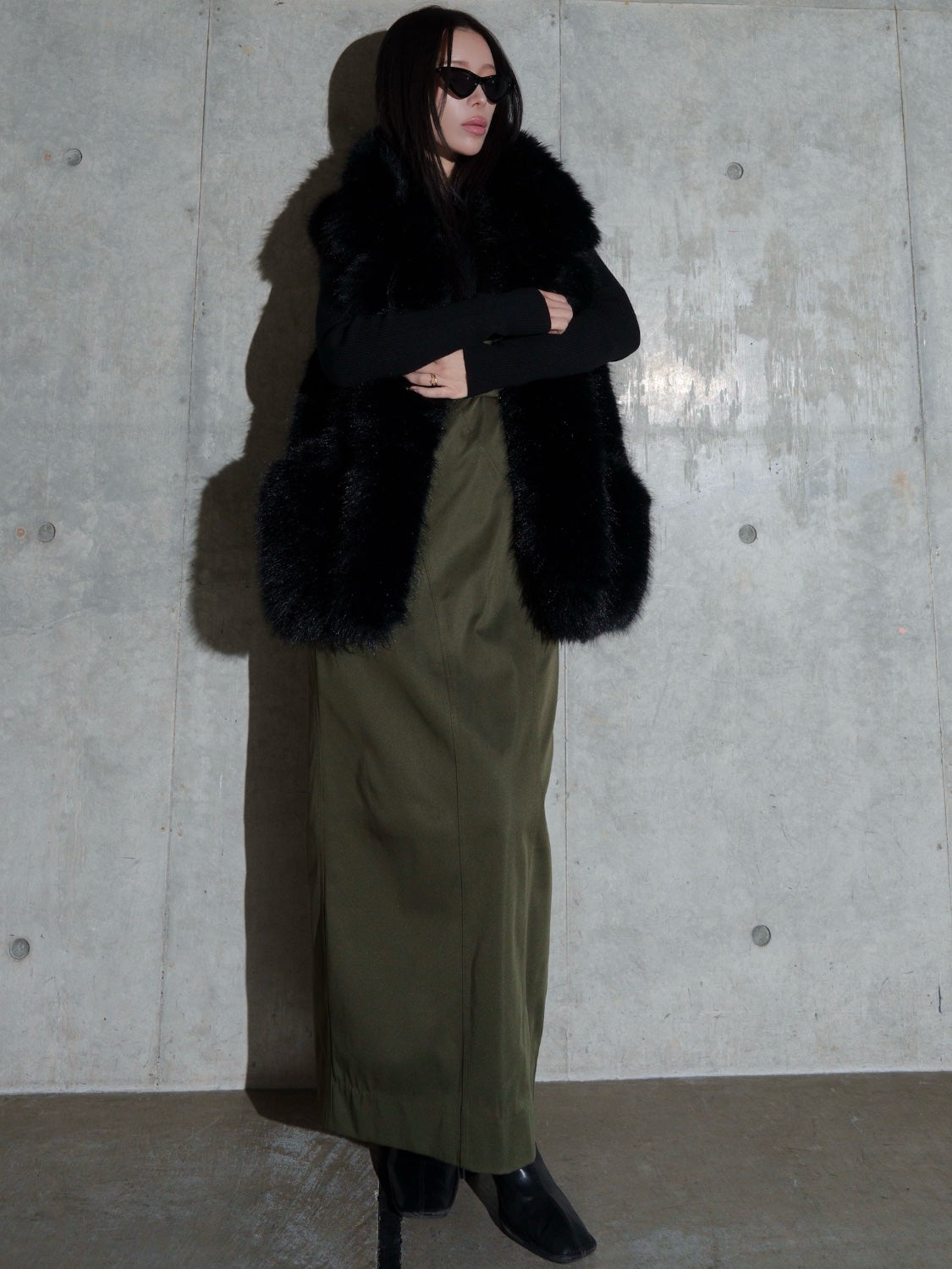 KNIT ドッキング ツイル Dress