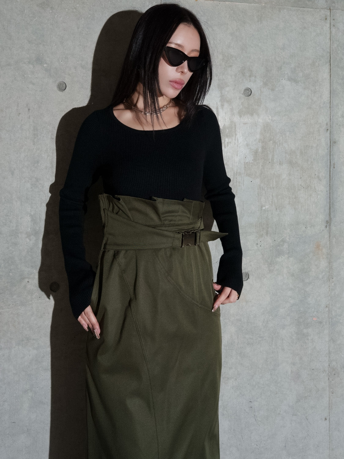 KNIT ドッキング ツイル Dress