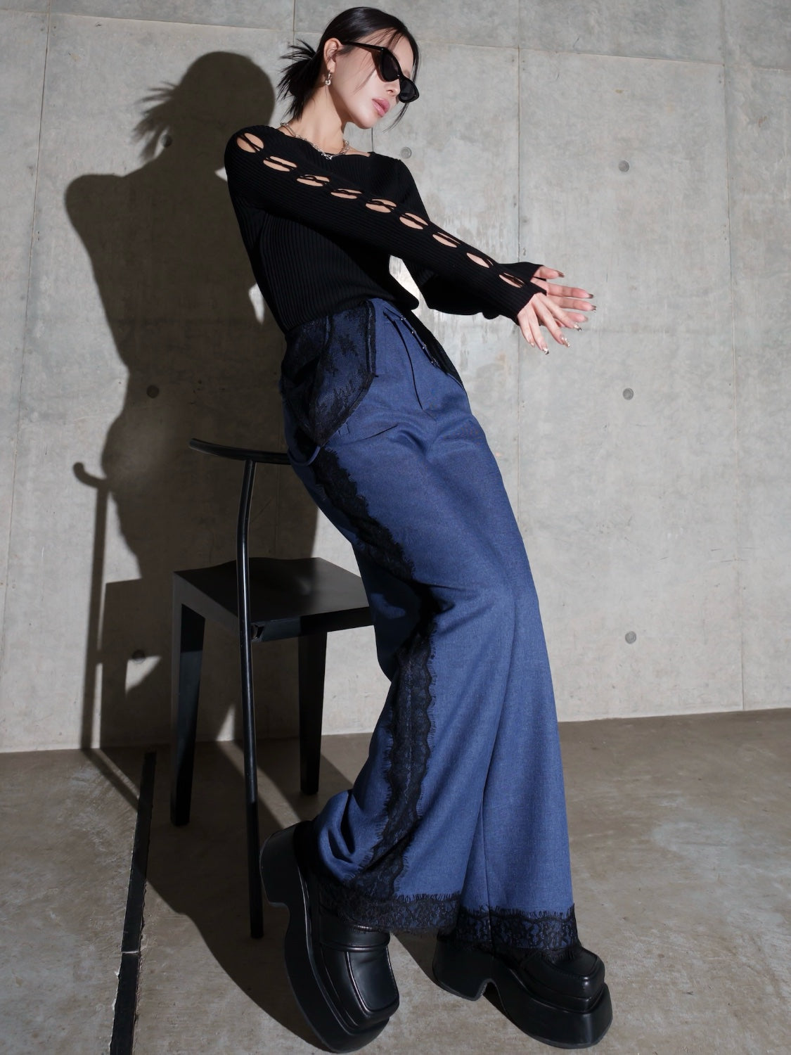 デザインカット スリーブ ボートネック KNIT