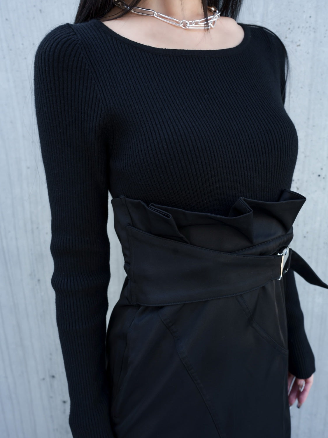 KNIT ドッキング ツイル Dress