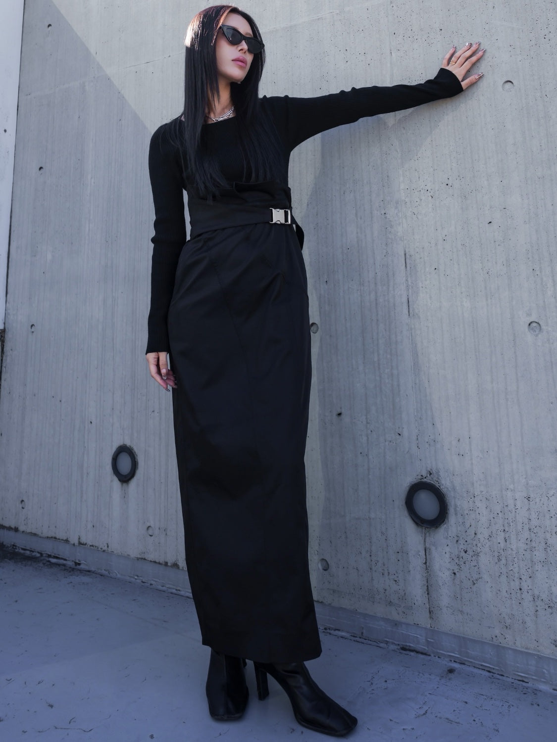 KNIT ドッキング ツイル Dress