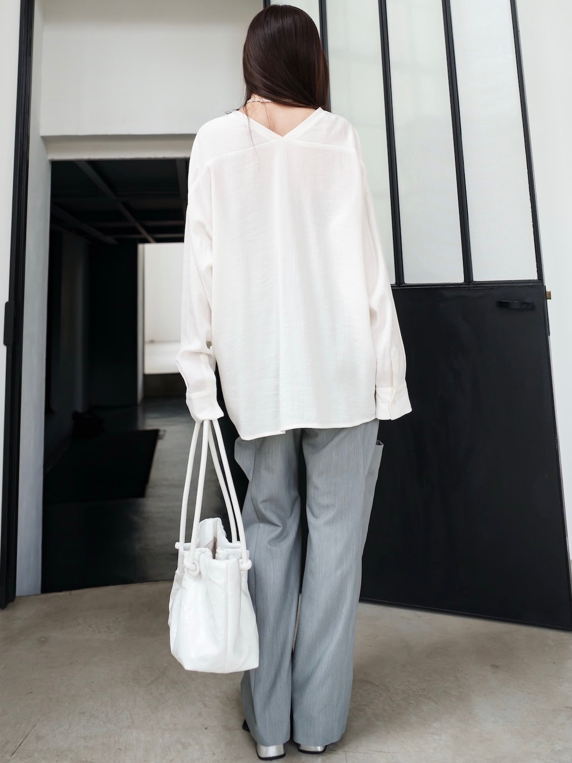 クリンプ Vネック ラージポケット ブラウス