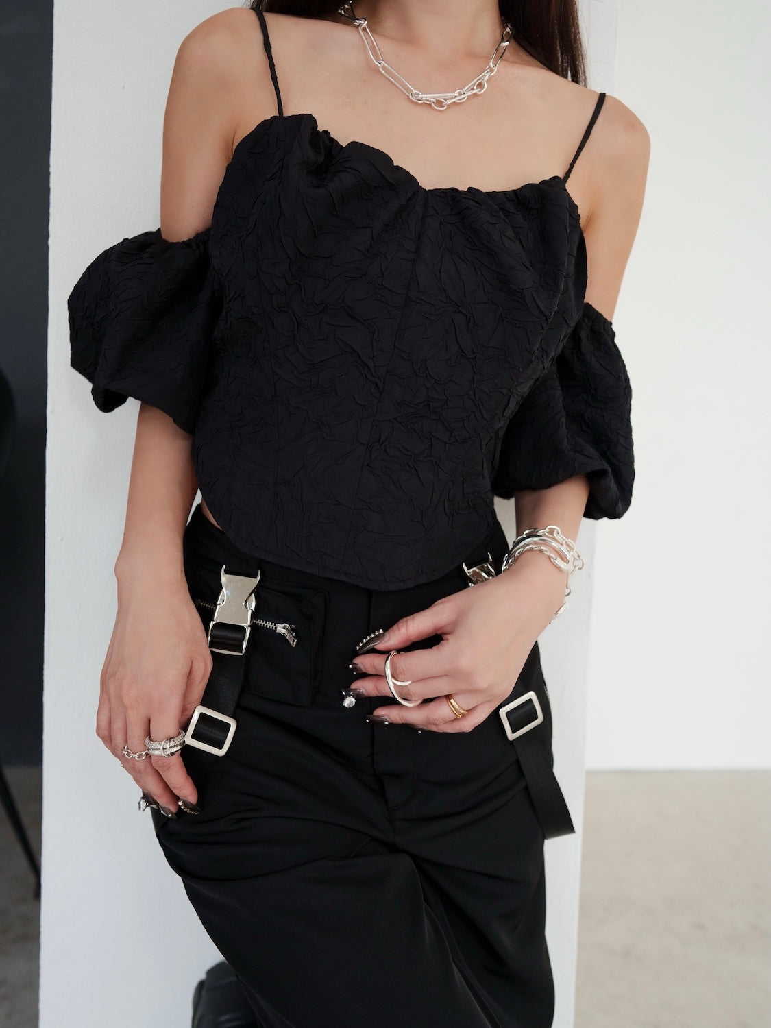 クリンクル Balloon スリーブ Tops