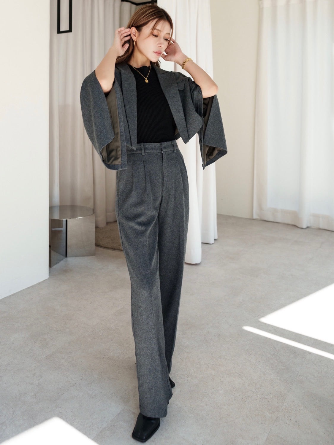 Wool twill short jacket