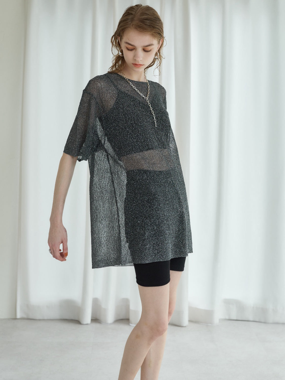 Sheer Knit Over T-shirt