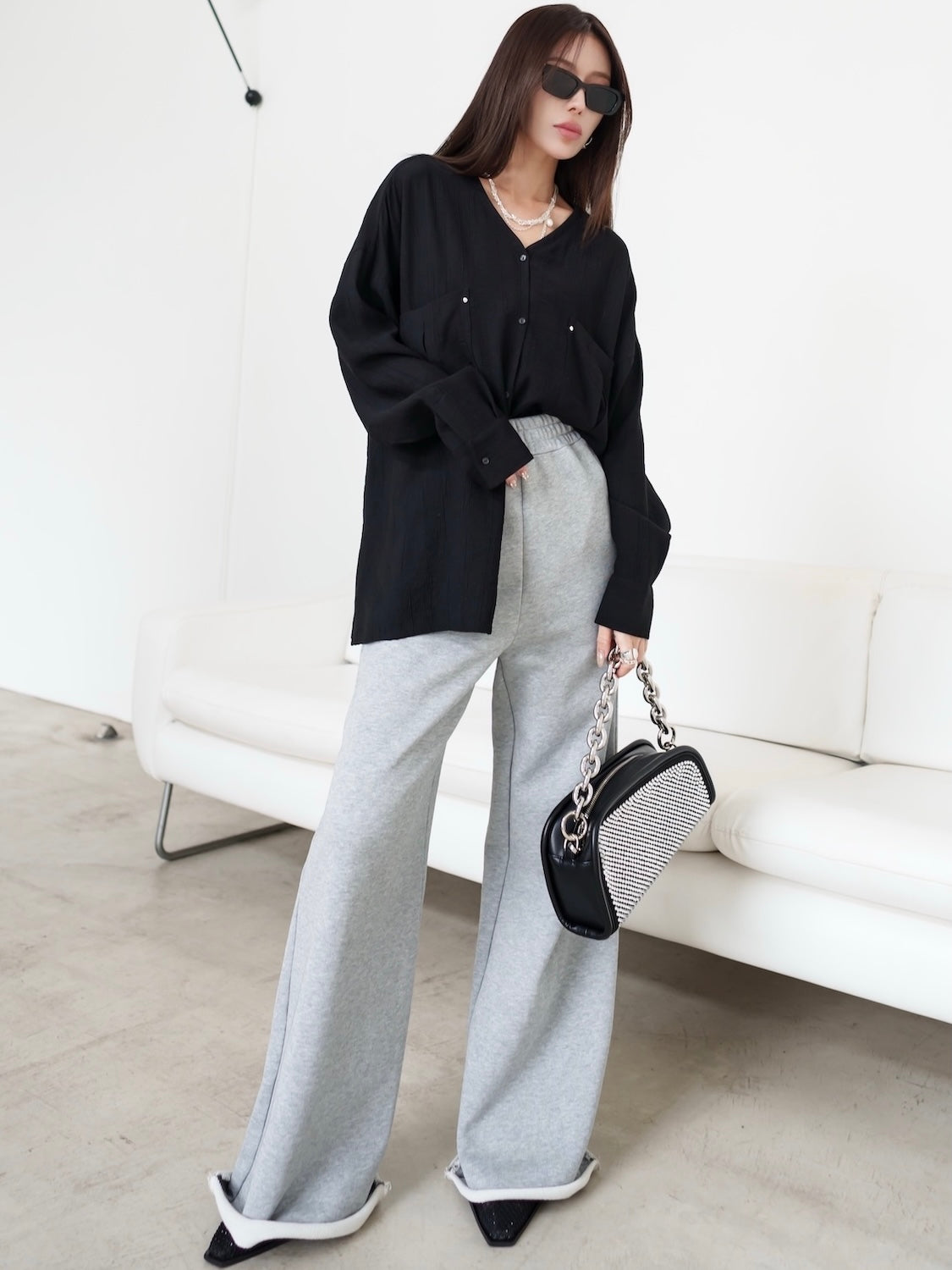 クリンプ Vネック ラージポケット ブラウス