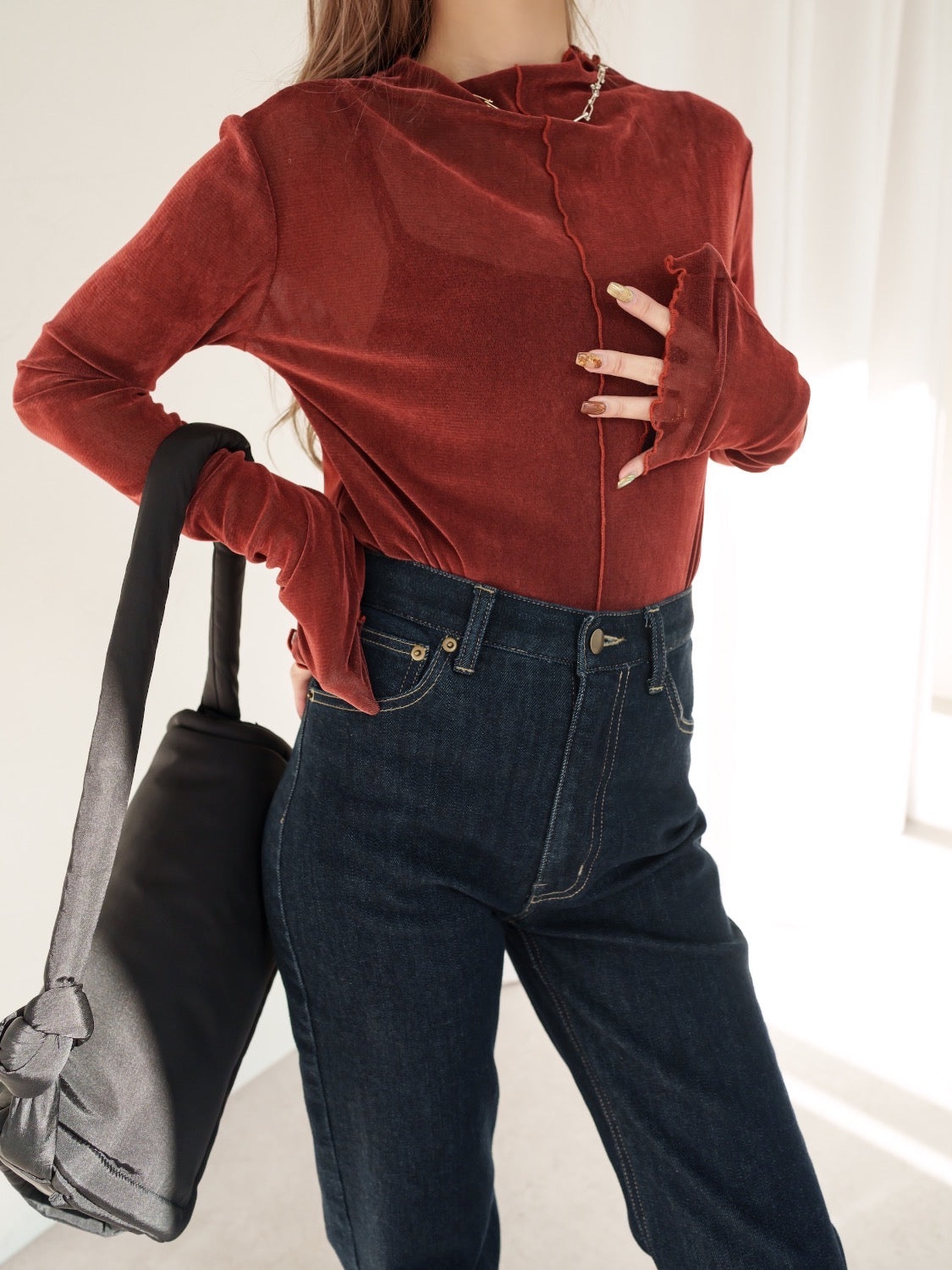 Tulle Flocked Sheer Top