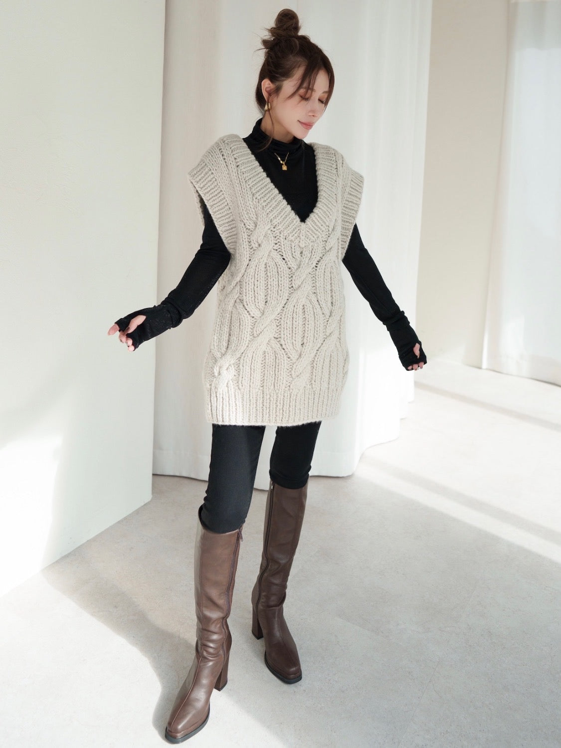 Eco Leather Double Piece Long Boots