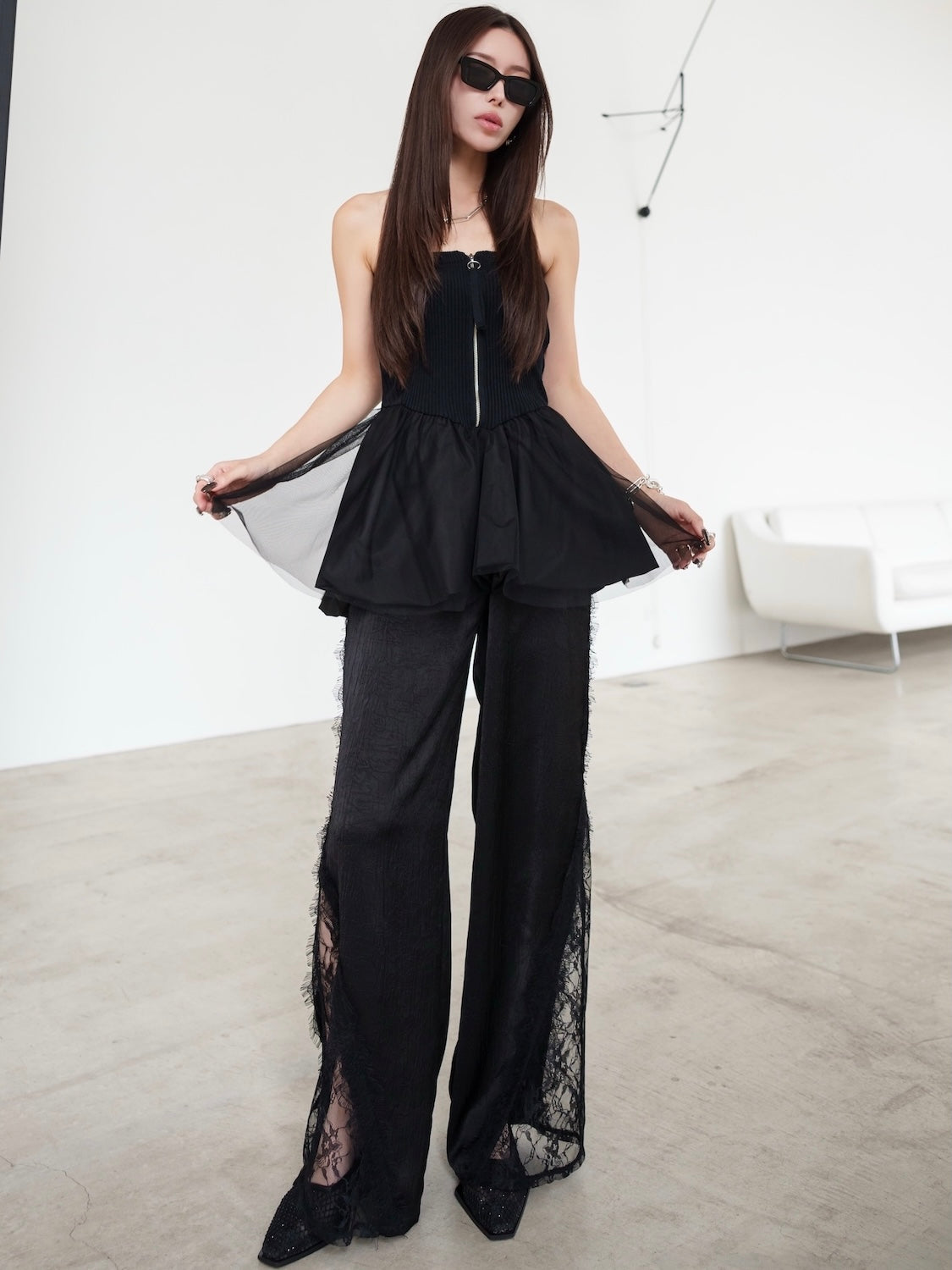 Switch レース サテン ワイドパンツ