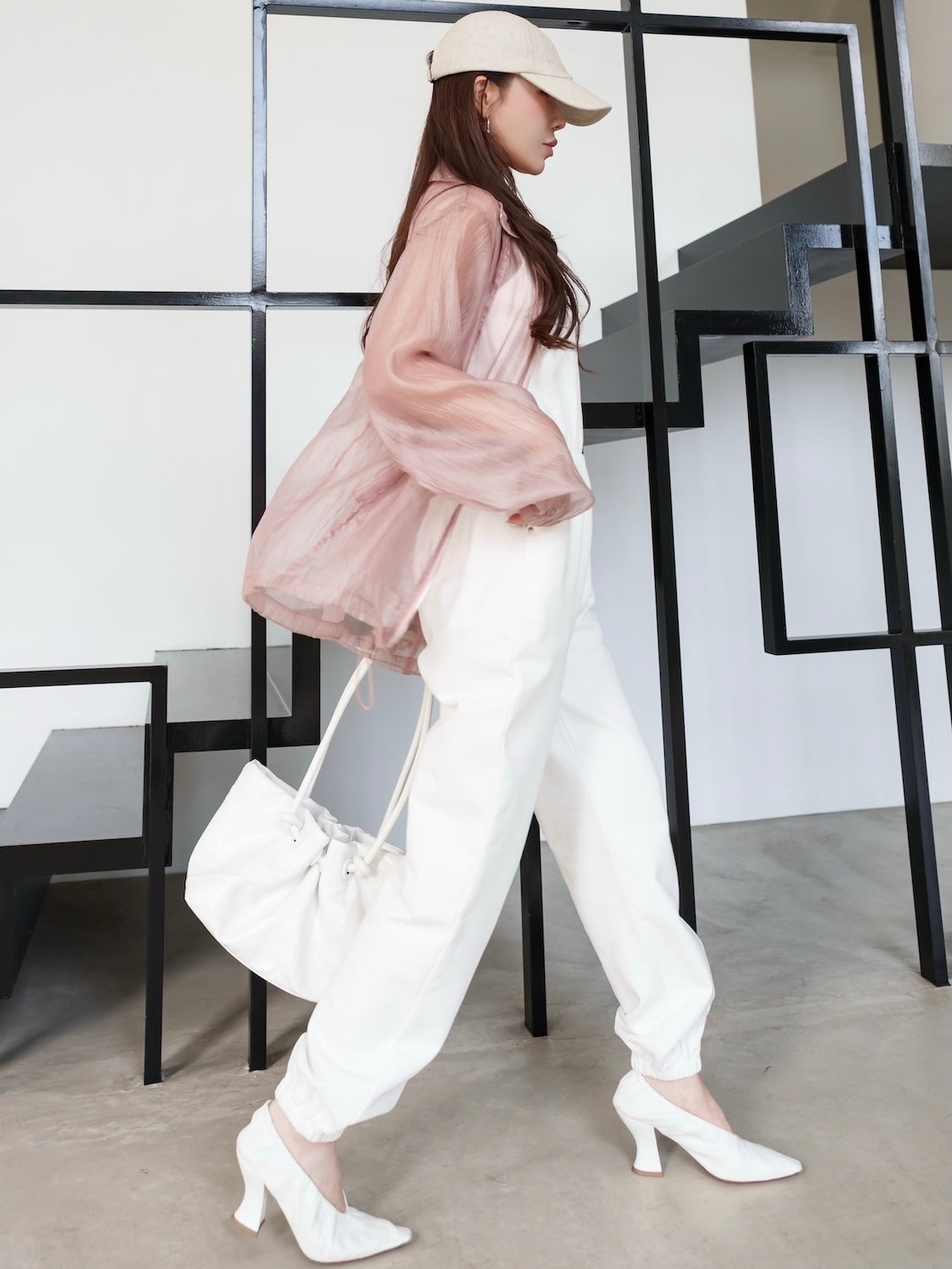 Drawstring & Zip Sheer Blouson