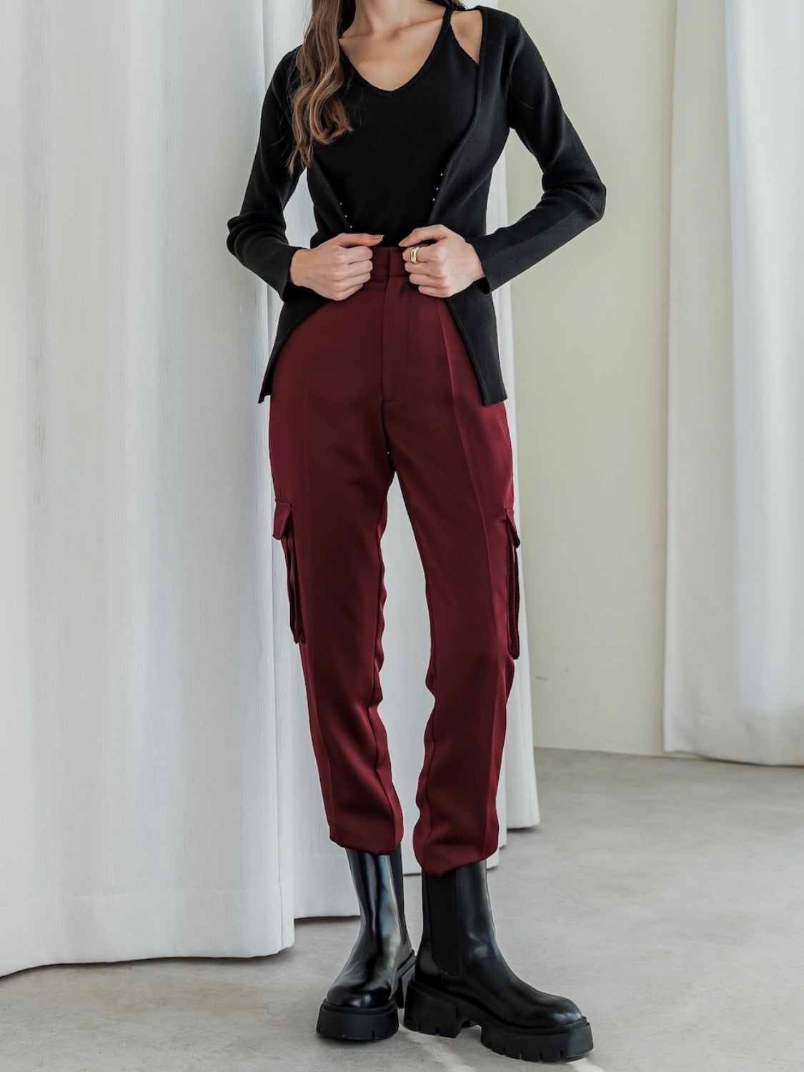 Satin Tapered Cargo Pants