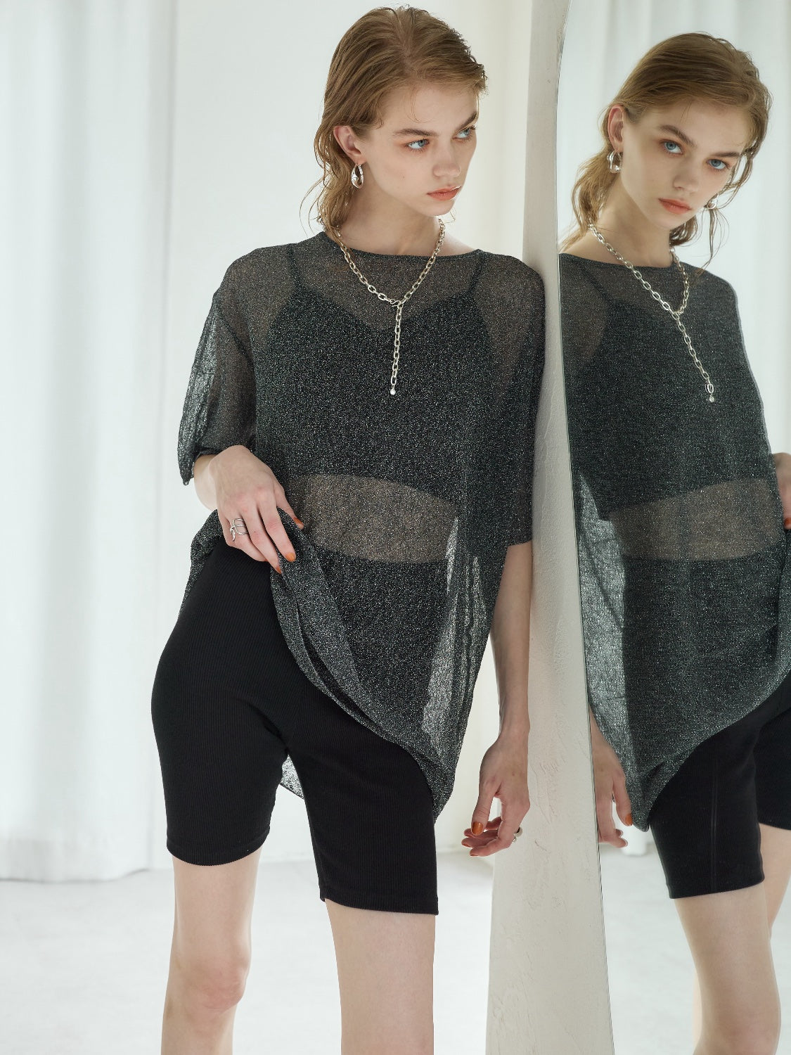 Sheer Knit Over T-shirt