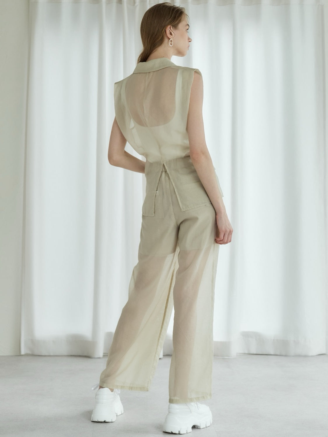 Sheer tuck wide pants