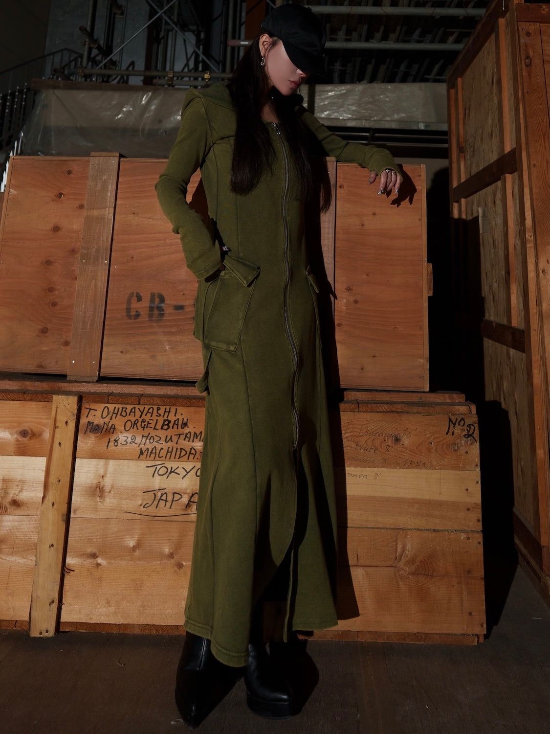 ピグメント Rib フーディー Zipワンピース