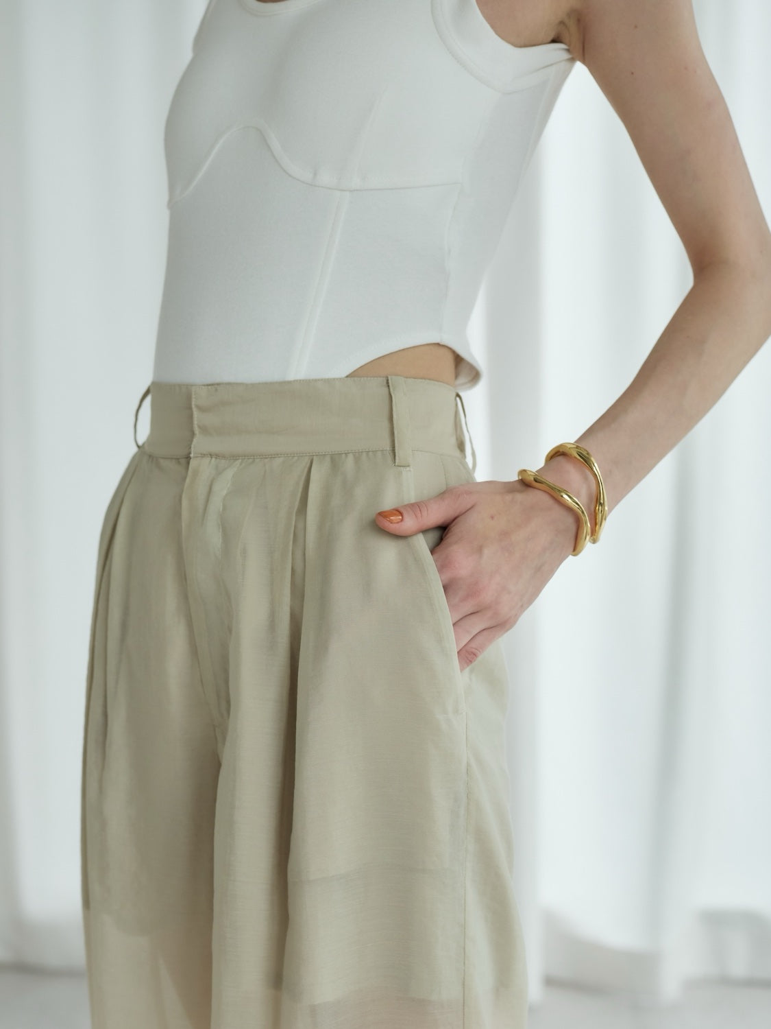 Sheer tuck wide pants