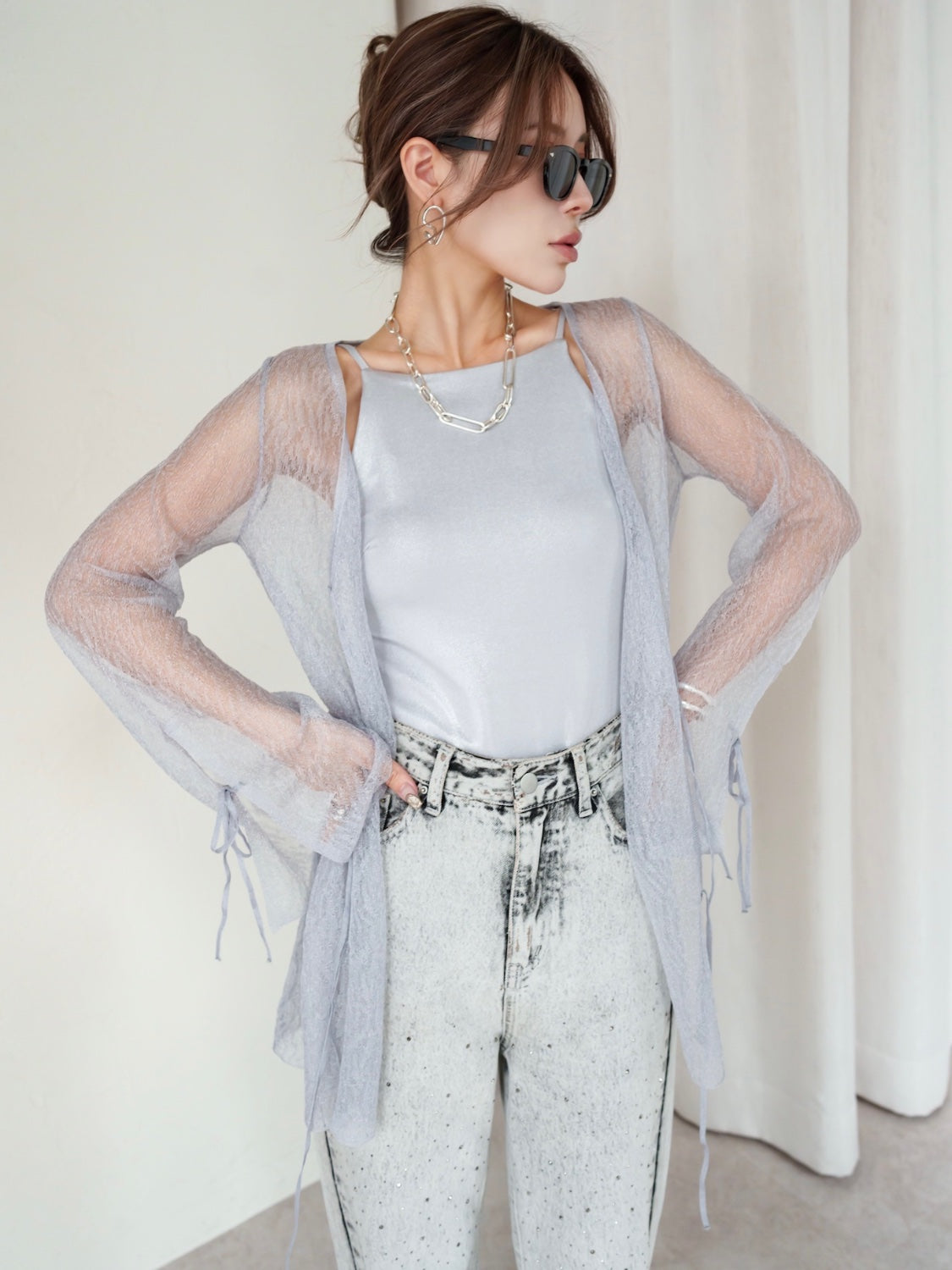 Point Ribbon Sheer Knit Gown