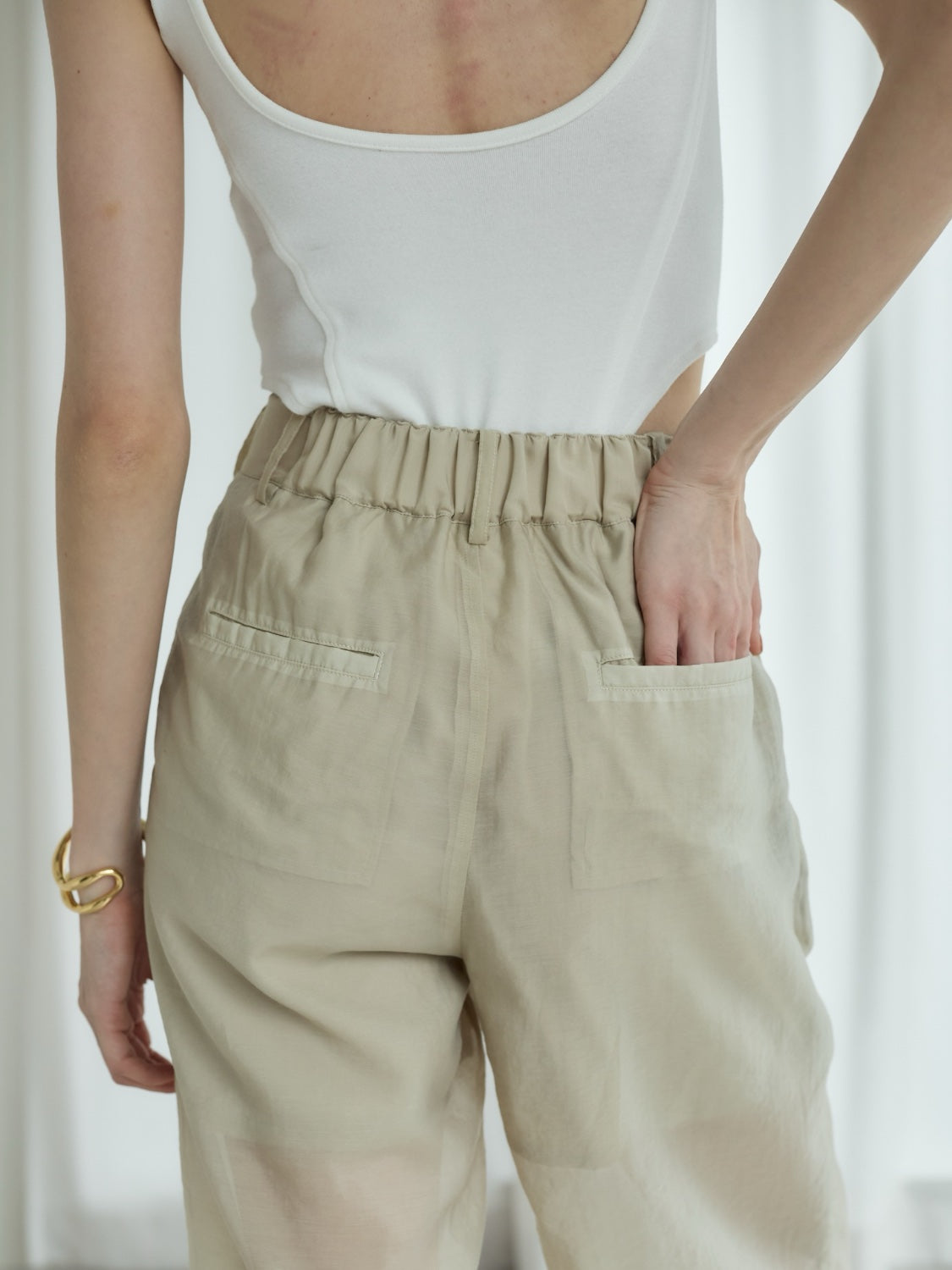 Sheer tuck wide pants