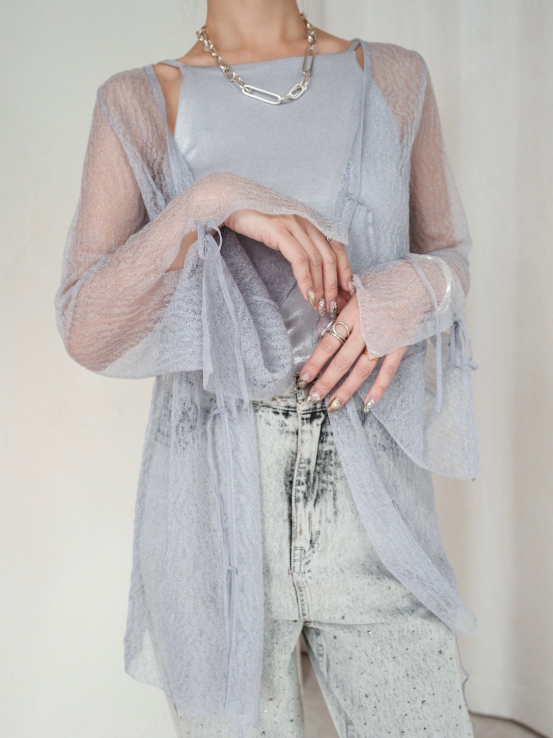 Point Ribbon Sheer Knit Gown