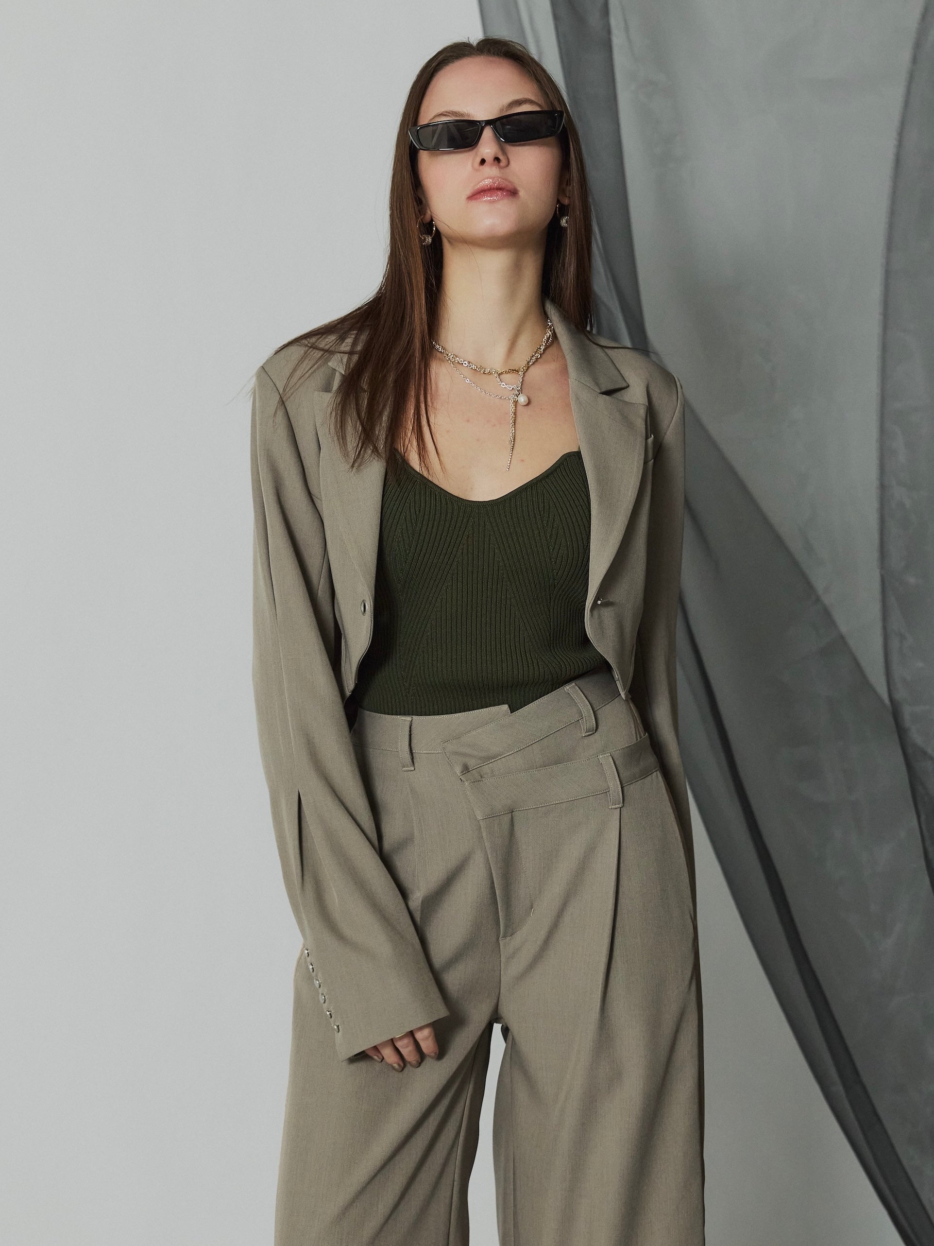 ダブル Waist ライン スラックス