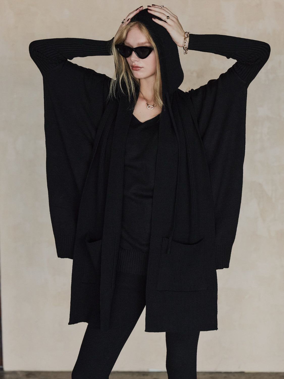 3ピース フーディー ポンチョ KNIT セットアップ