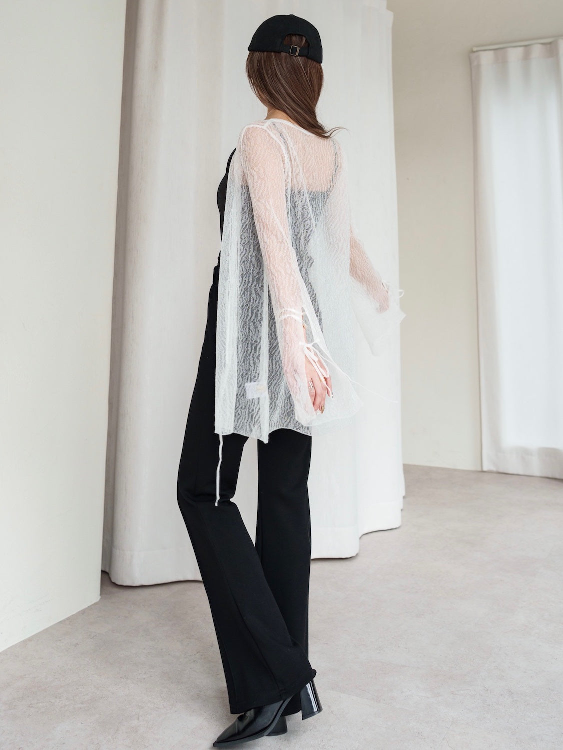Point Ribbon Sheer Knit Gown