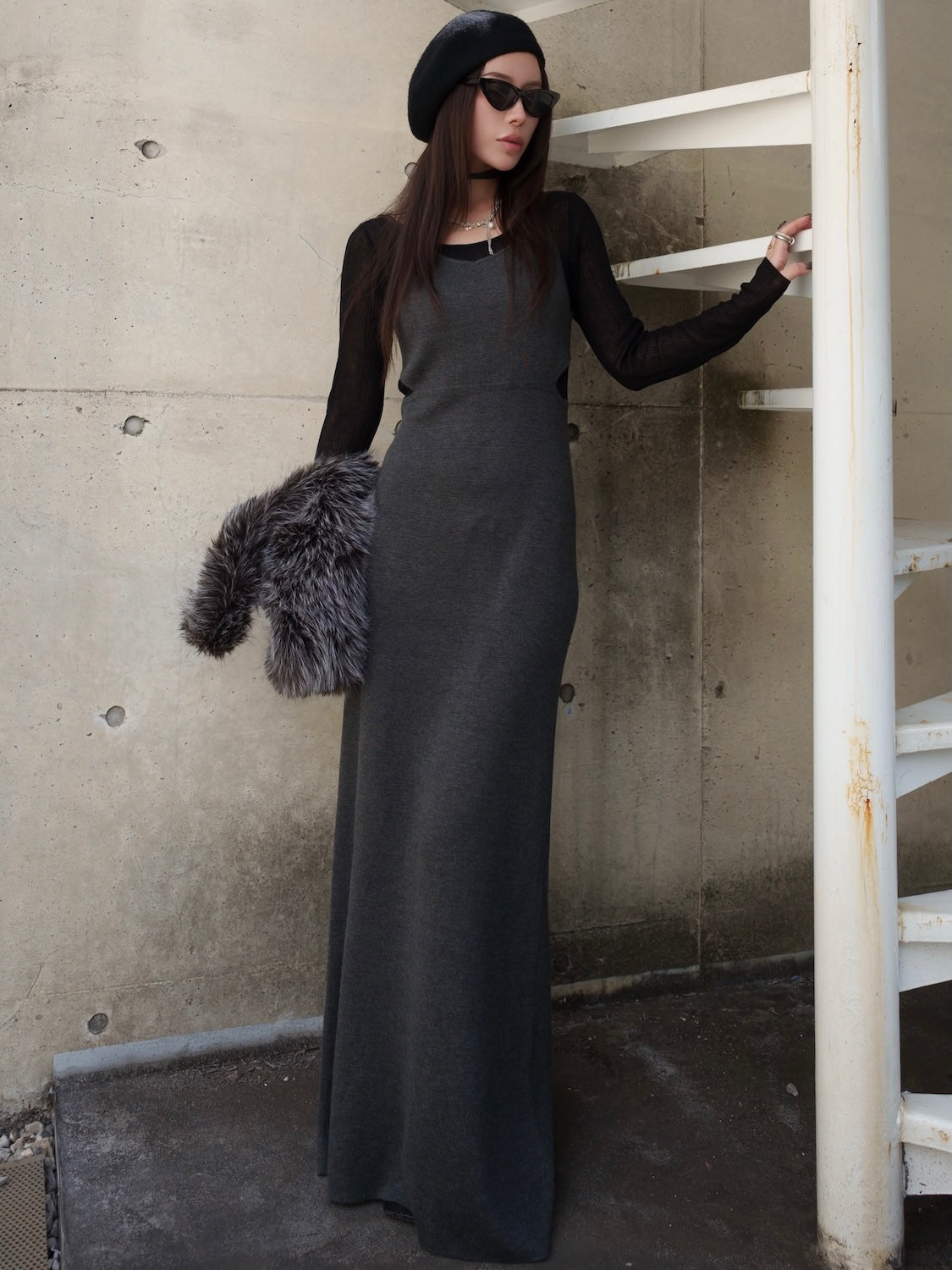 シアー ドッキング KNIT ワンピース