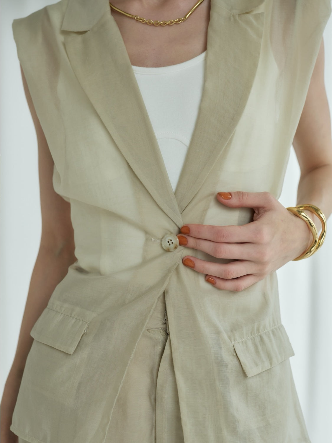 Sheer tuck shoulder vest