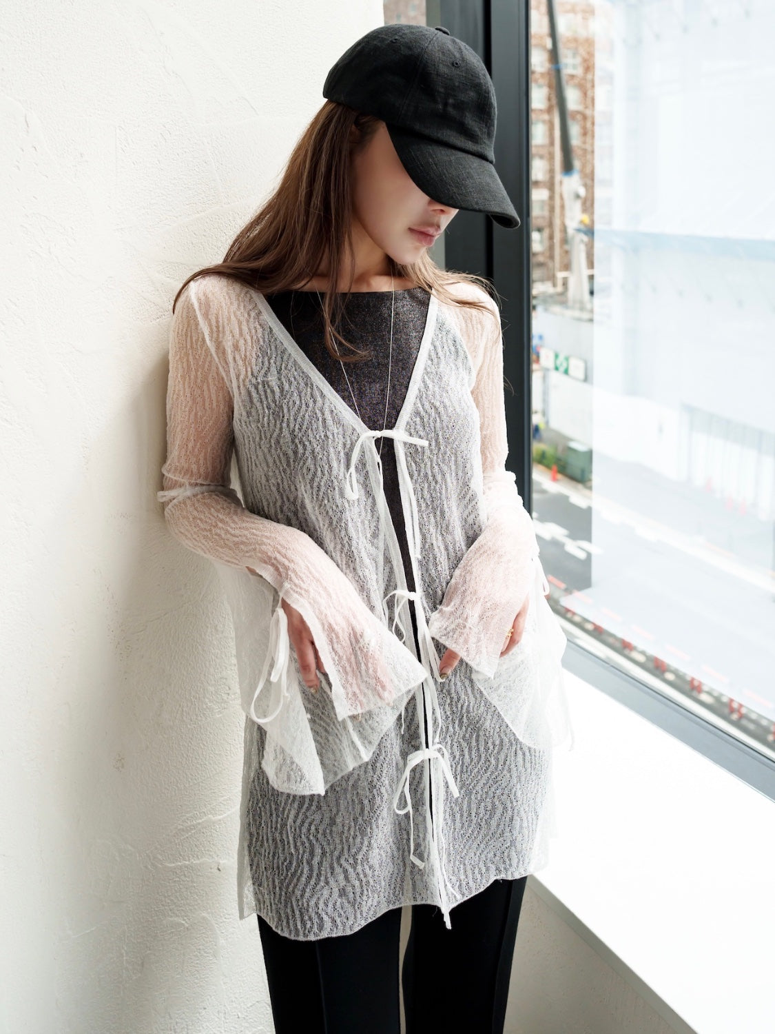 Point Ribbon Sheer Knit Gown