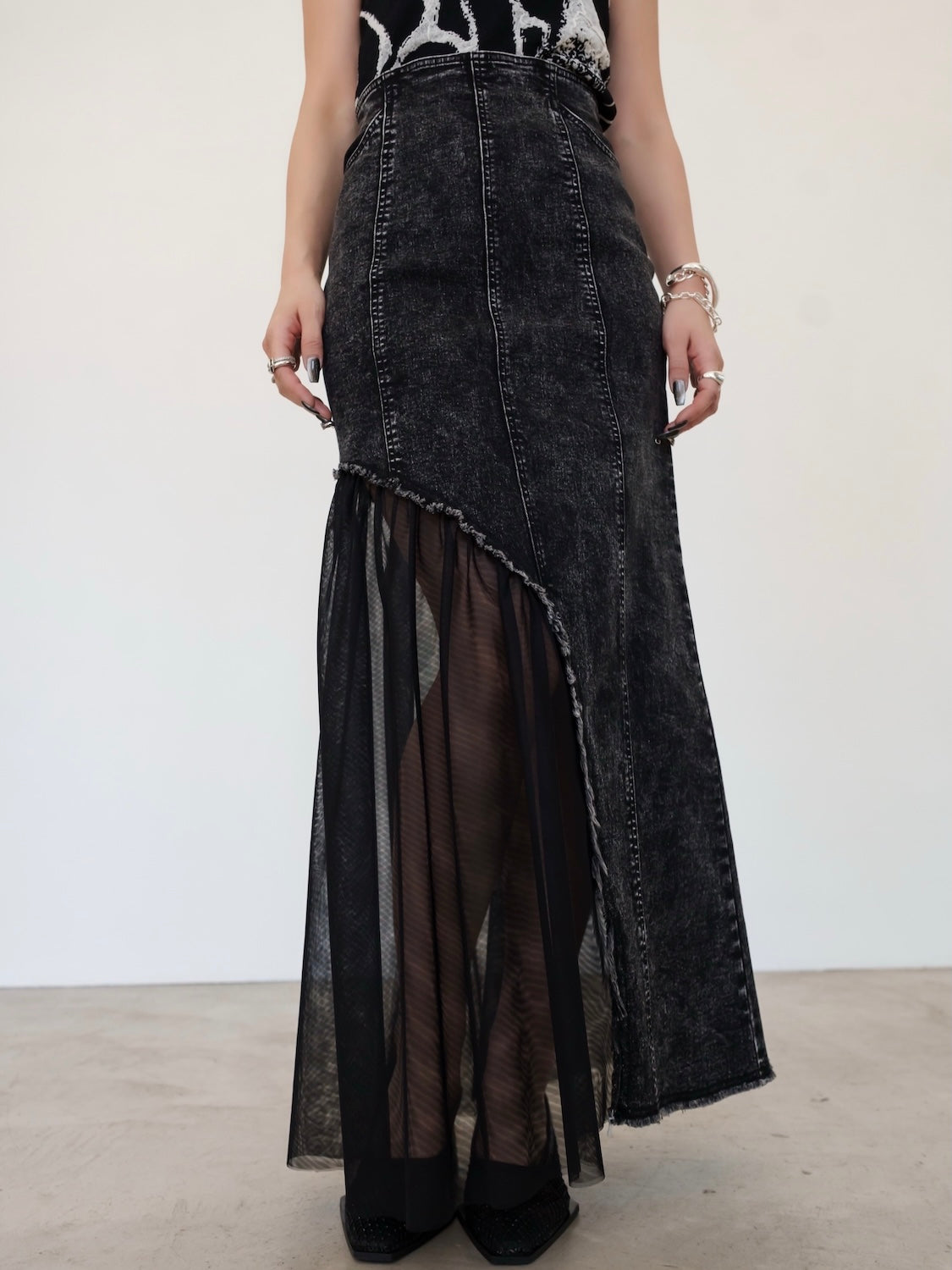 チュール ドッキング DENIM スカート