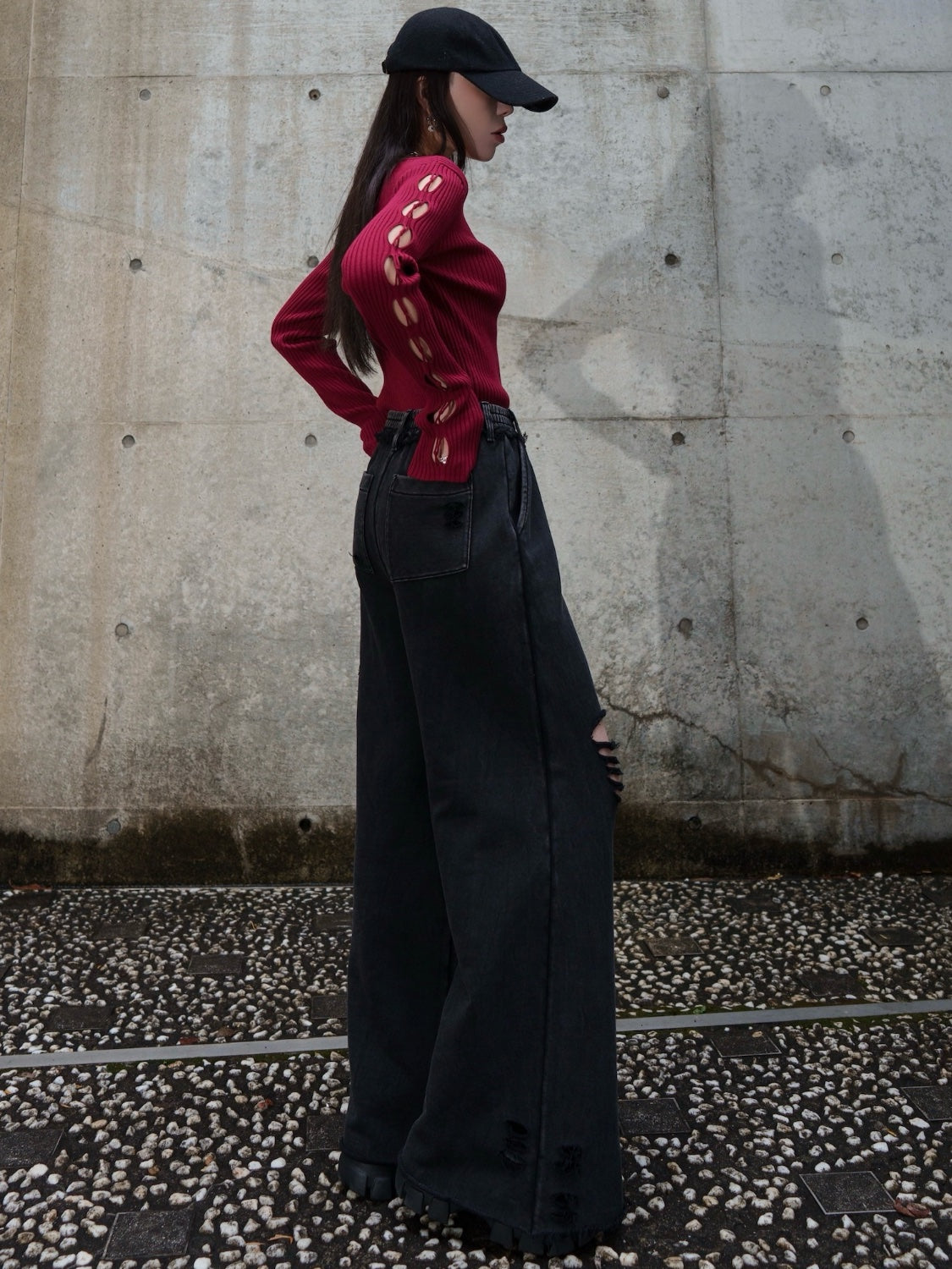 デザインカット スリーブ ボートネック KNIT