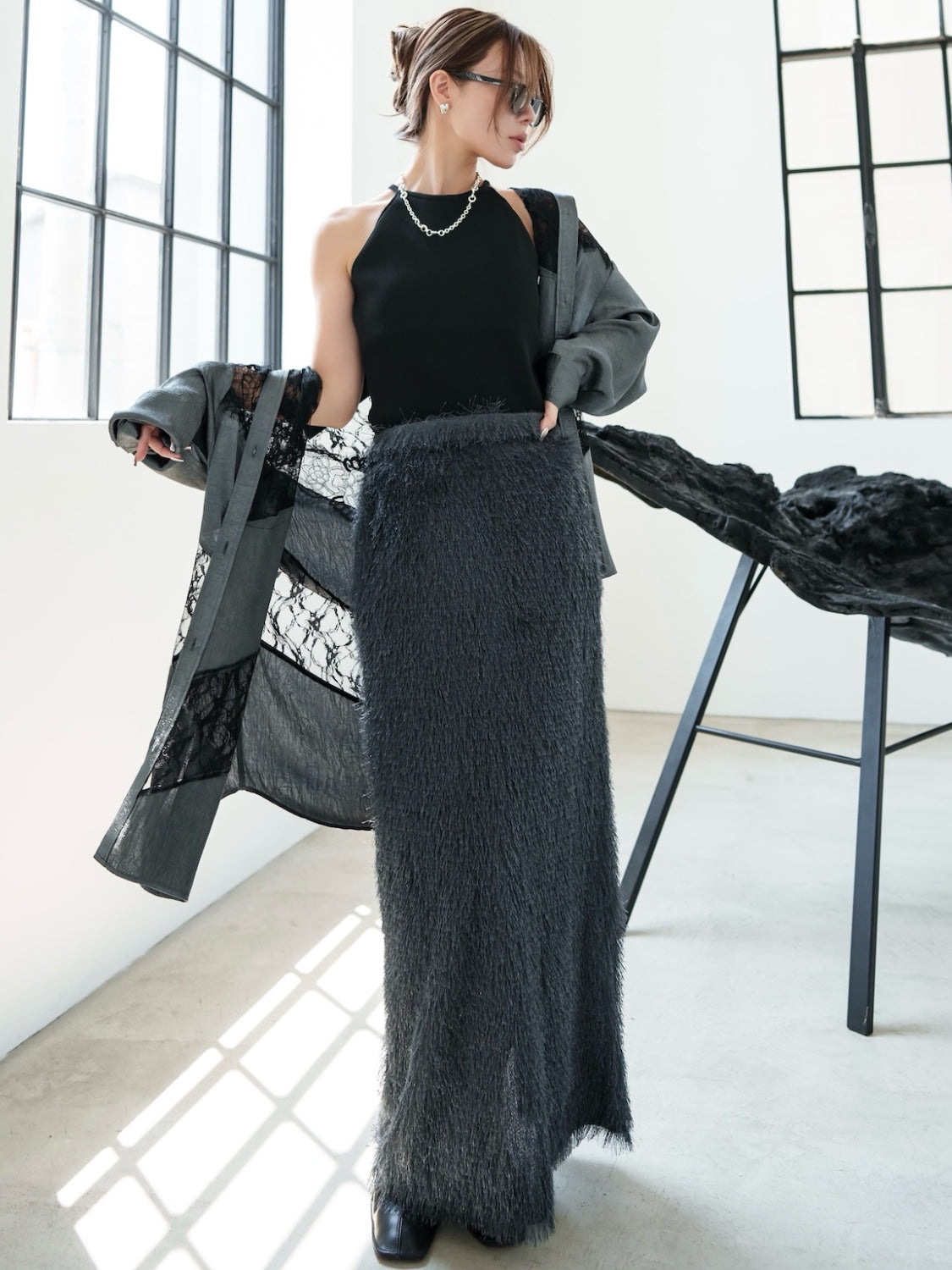 Relax Shaggy Long Skirt
