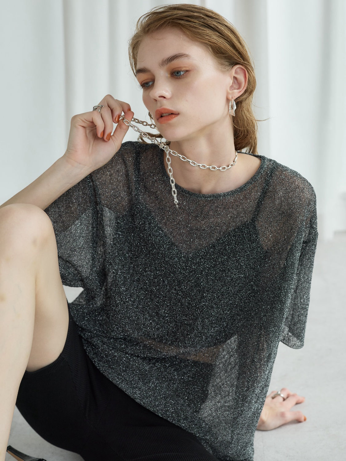 Sheer Knit Over T-shirt