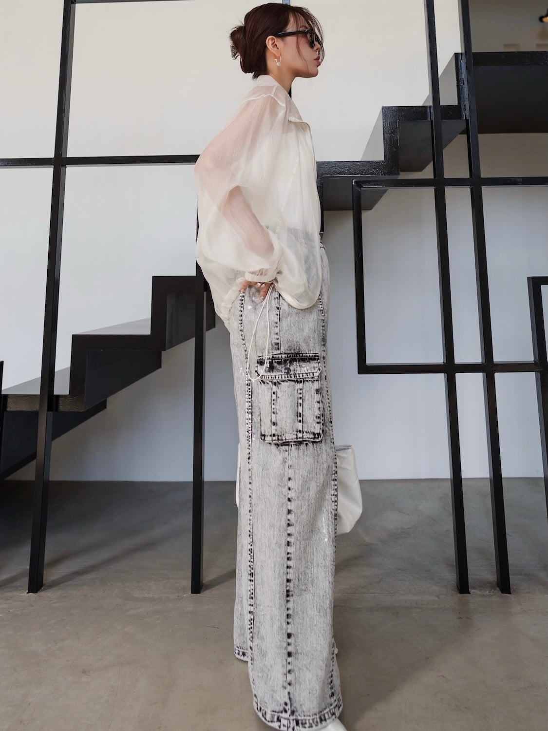 Drawstring & Zip Sheer Blouson