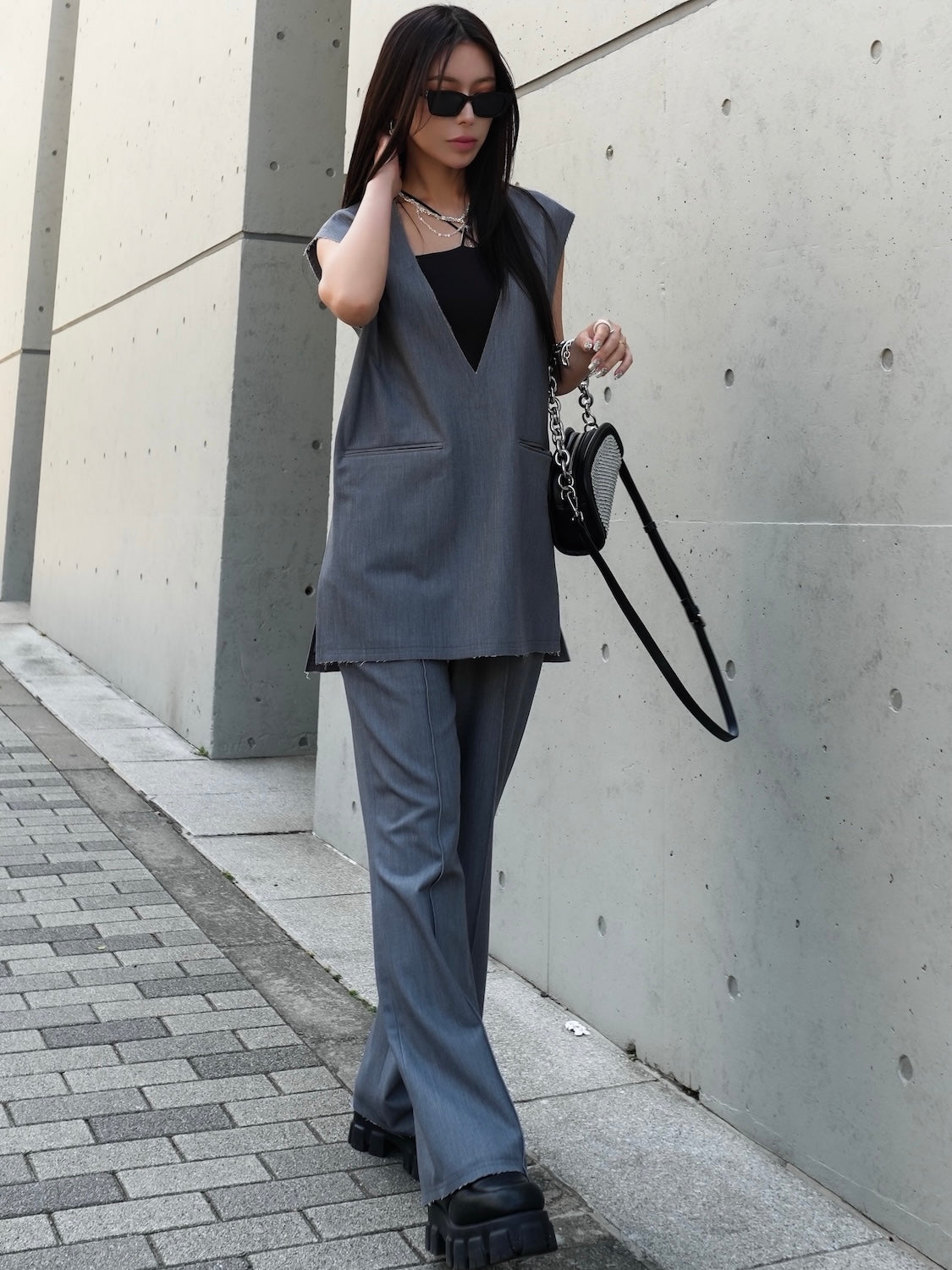 MINI ストーン Chain アシンメトリー バッグ