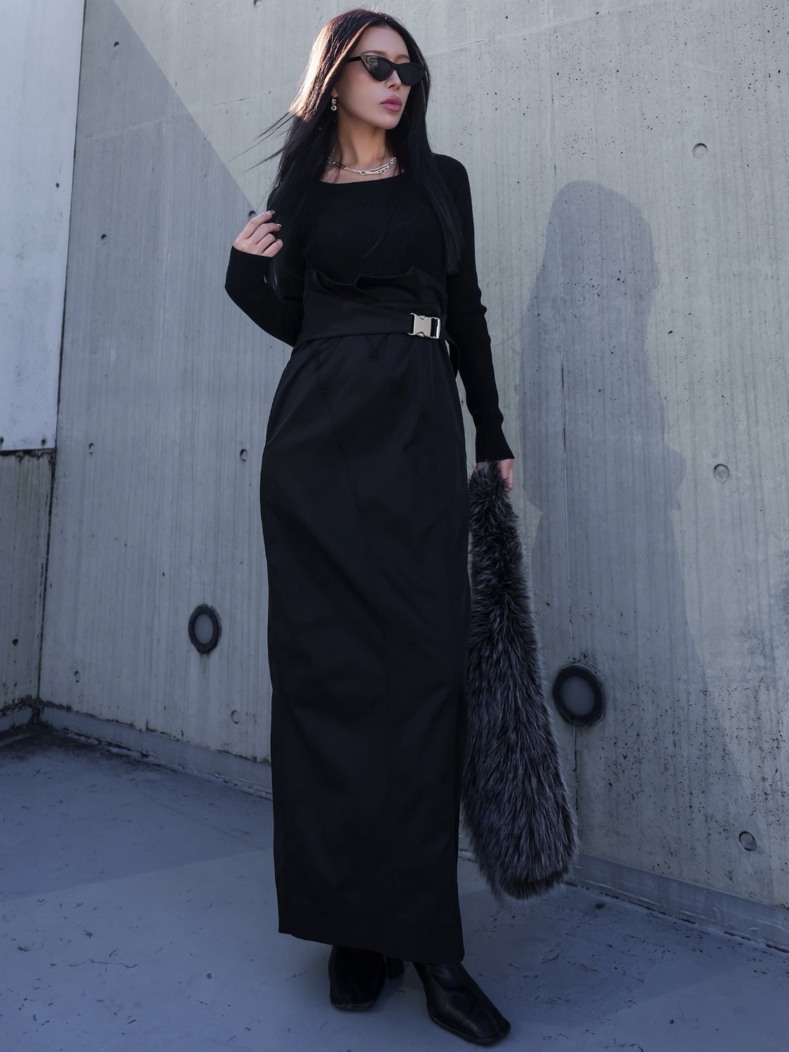 KNIT ドッキング ツイル Dress