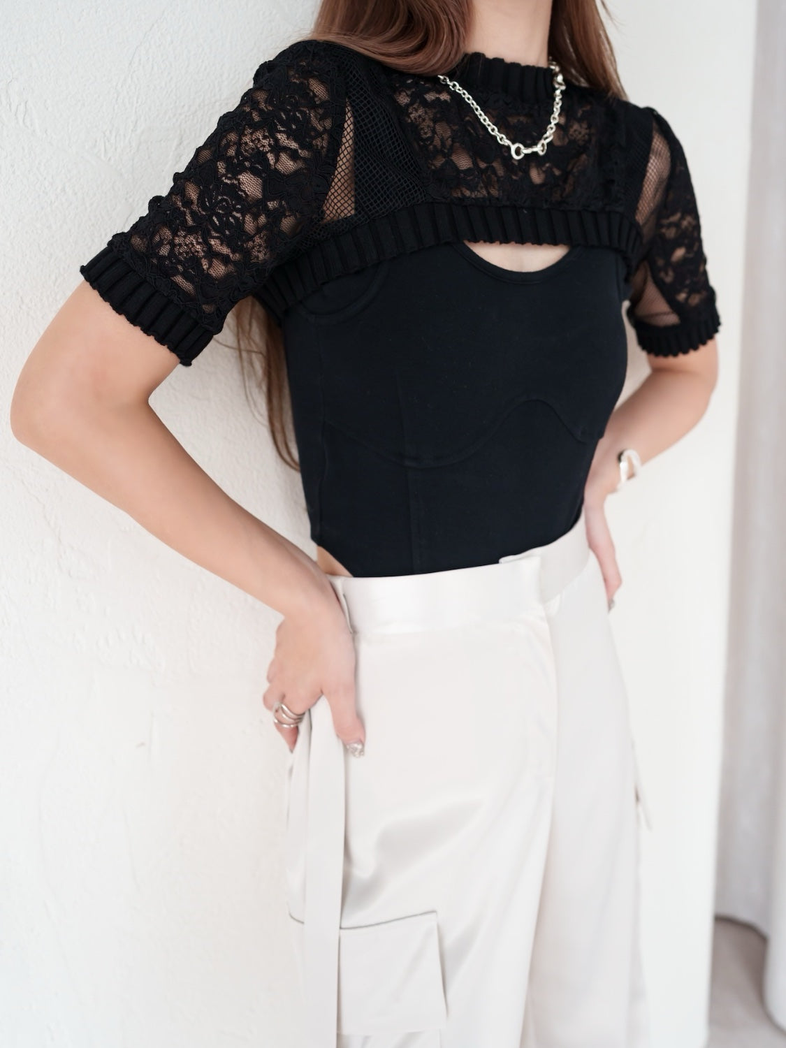 Switch lace and mesh short top