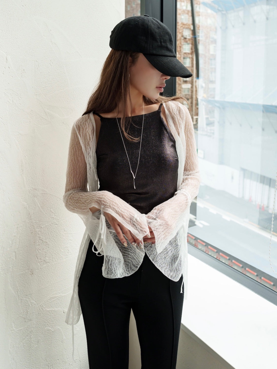 Point Ribbon Sheer Knit Gown