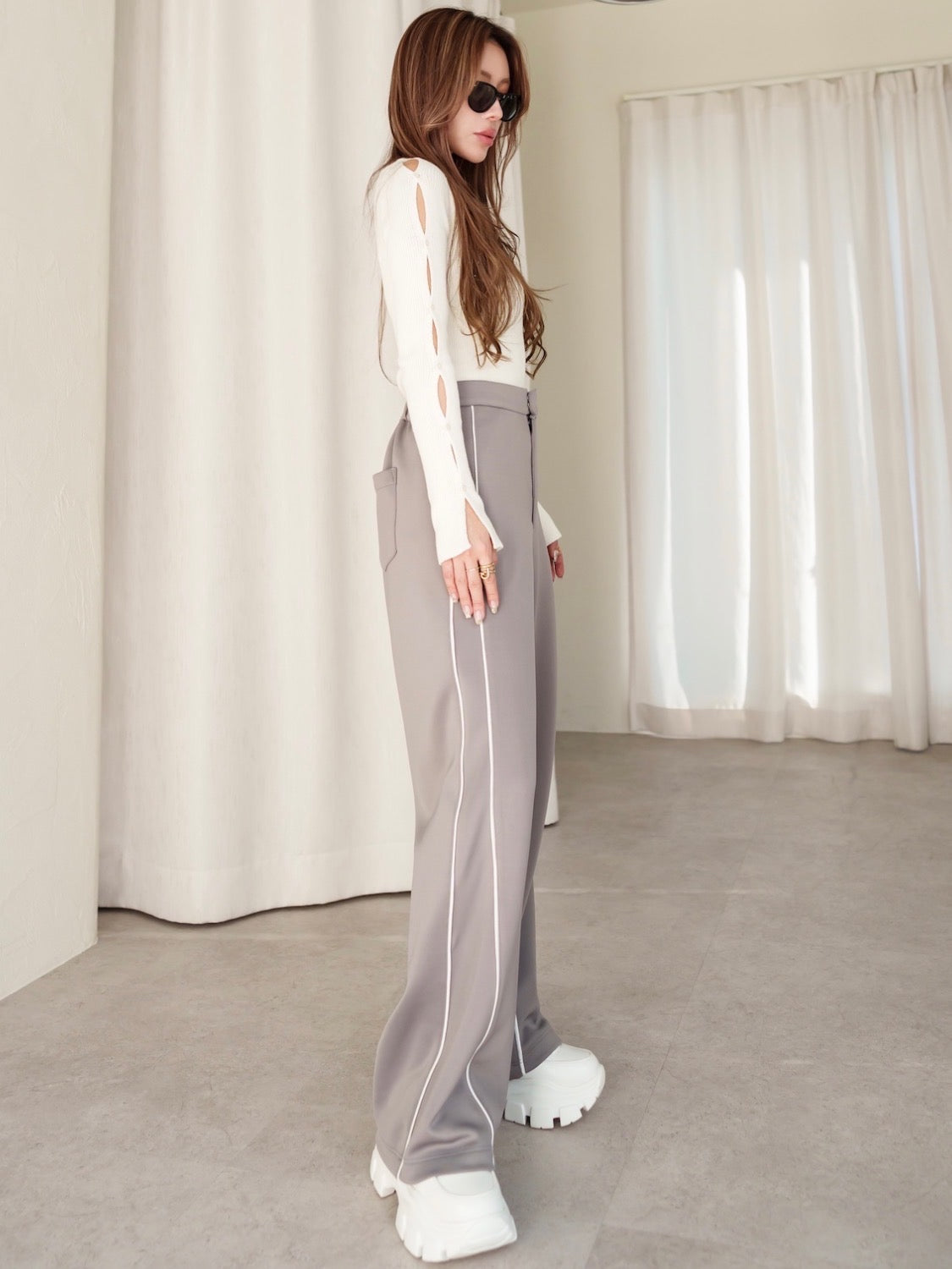 BUTTON-SLEEVE ニット トップス